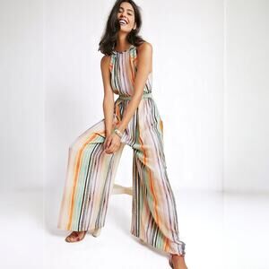 Anthropologie BL-NK LONDON Wide Leg Jumpsuit Sz Small Colorful Stripes Luxe NWT
